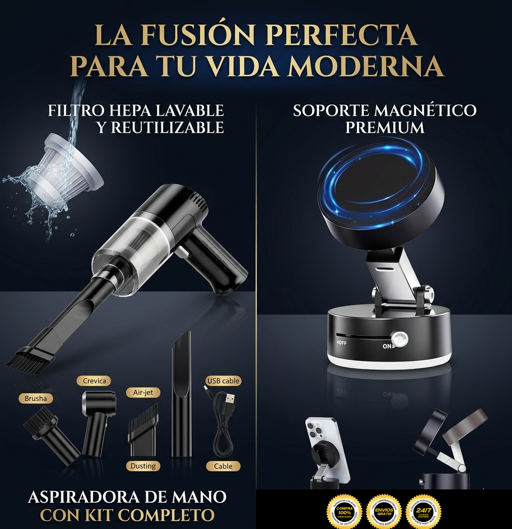 NovaSuction - Aspira rincones difíciles sin cables ni complicaciones, mejora y disfruta de tu viaje con el kit de comodidad absoluta